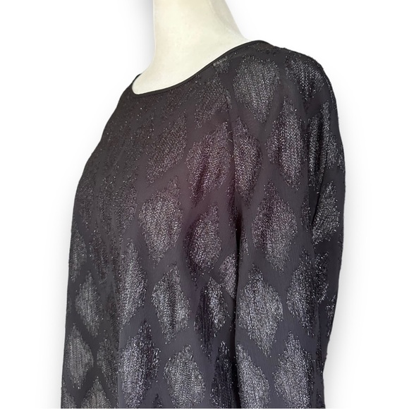 HALOGEN Sheer Black Metallic Diamond Brocade Sheer Long Sleeve Blouse | Size S - Picture 4 of 14
